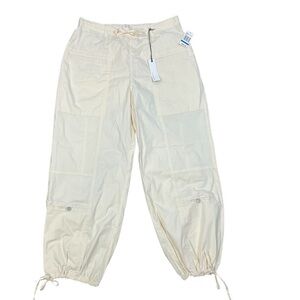NWT Habitual Cargo Pants XL Cream Stretch Casual Chic MultiPocket Drawstring
